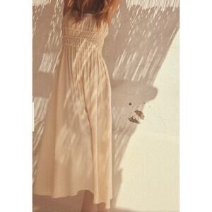 NWT Zara Cream Midi Peasant Dress XS Minimalist Maiden Neutral Boho Prairie